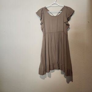 Chic Tan Flutter Sleeve Mini Dress